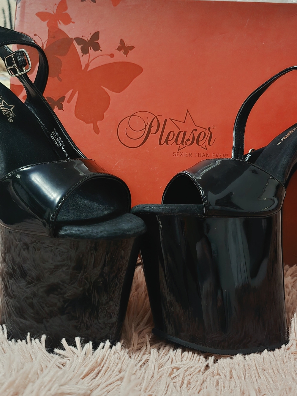 PLEASER Exotic Dancer Black Patent Platform 8in Stiletto Heels